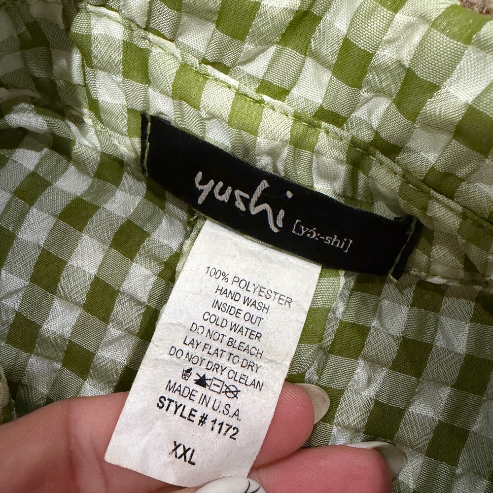 Green Checkered Button Down Long Flowy Shirt - image 2